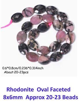 Rhodonite  Oval Faceted  Beads  8x6mm  20-23 Beads